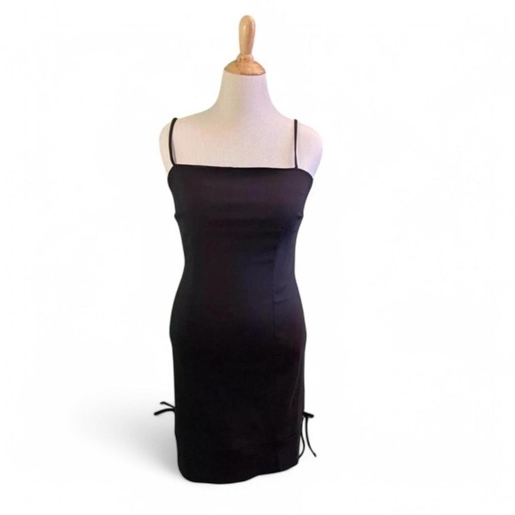 Charlotte Russe Dresses & Skirts - Vintage Y2K Charlotte Russe Dress L Black Slinky Side Tie Bodycon Goth Prom Slip
